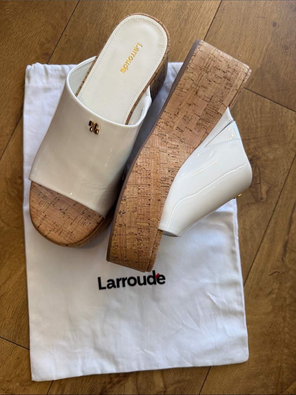 Larroude White Patent Cork Platform Slide Sandals size 10